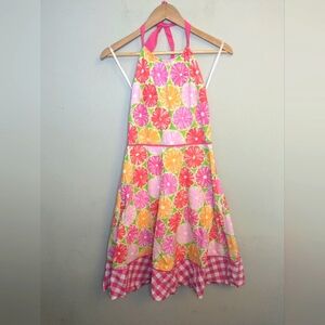 Lilly Pulitzer Vintage Pink Floral Halter Midi Dress Size 2